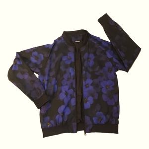 Harlow & Lloyd Midnight Purple Flower Bomber Jacket Mens Large Unisex EUC